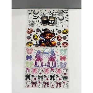 4 Halloween UV DTF Transfers 16oz Tumbler Highland Cow Ghosts Mickey Ears